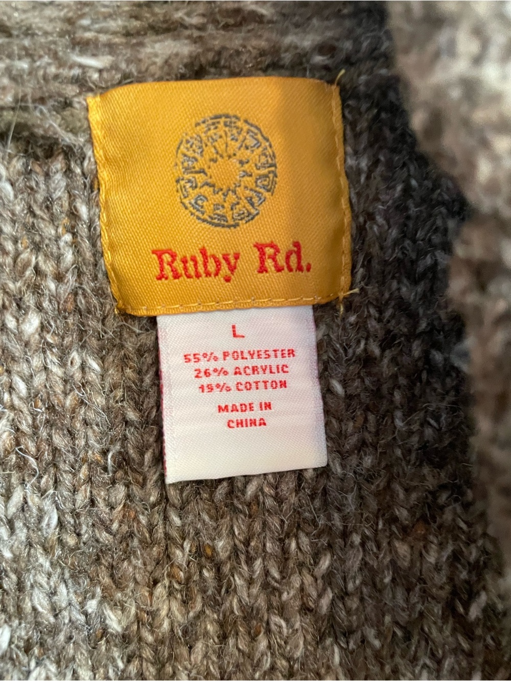 Ruby Rd Brown Ruffle Open Front Cardigan Sweater L Boho Textured Knit - Picture 4 of 4
